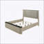 Grand lit en lin beige et beige avec rangement Travonte, élégant et fonctionnel pour les chambres modernes