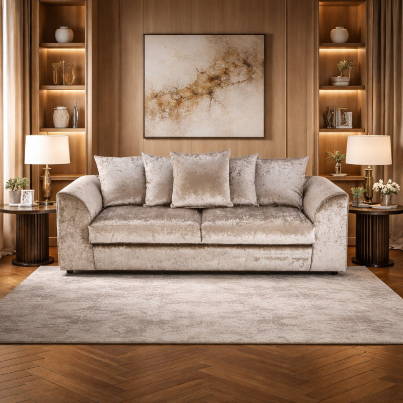 3 Seater Velvet Sofa, Beige