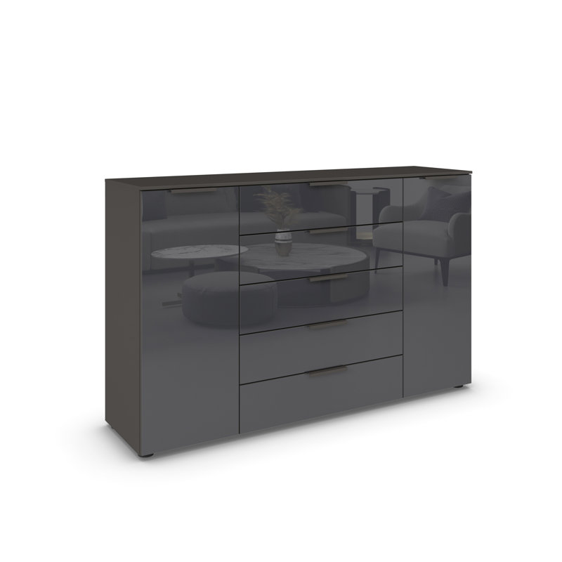 Flipp 5 Drawer 160Cm W Combo Dresser, Graphite/Glass Basalt