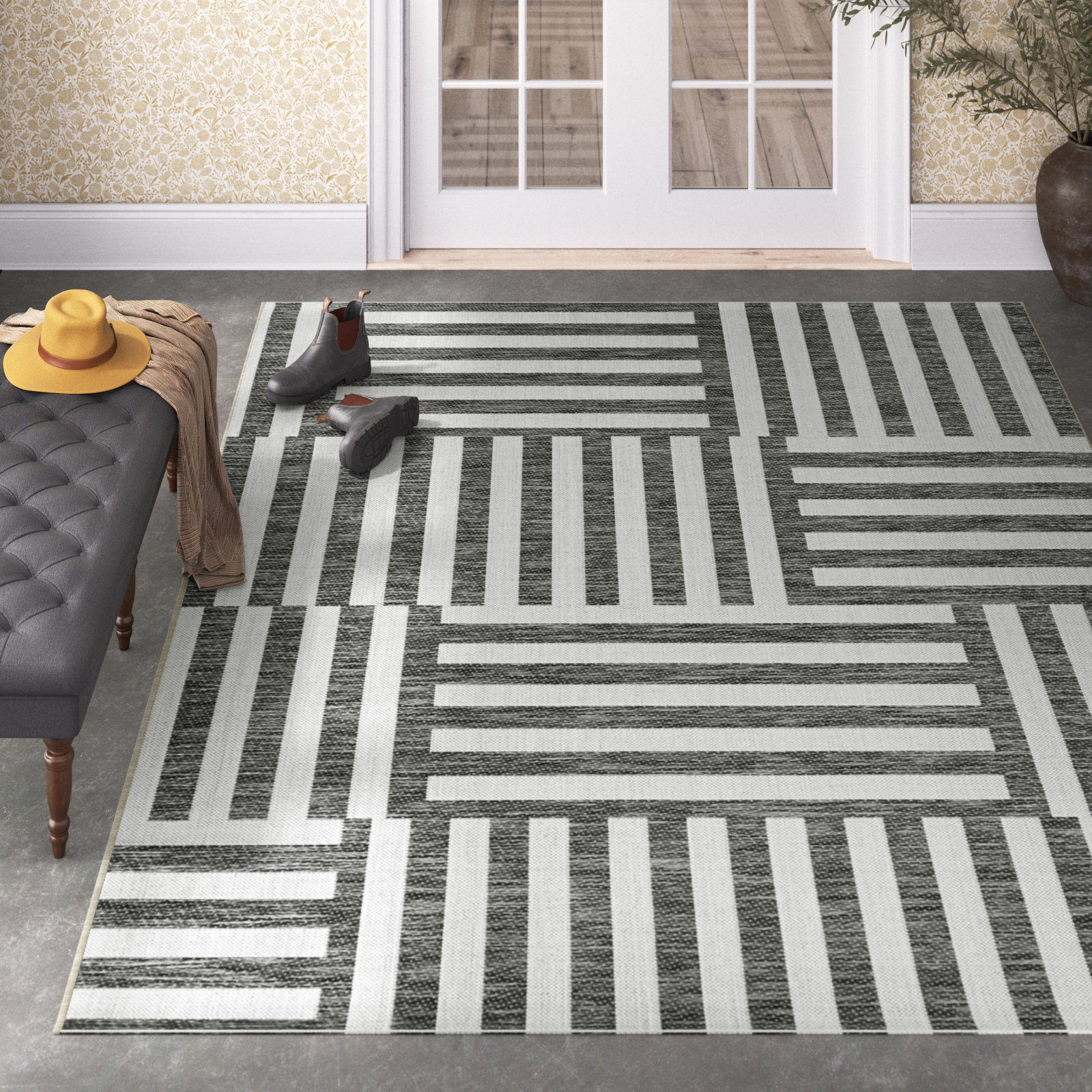 Pauling Charcoal Indoor/Outdoor Rug, Rectangle 7'10" x 10'