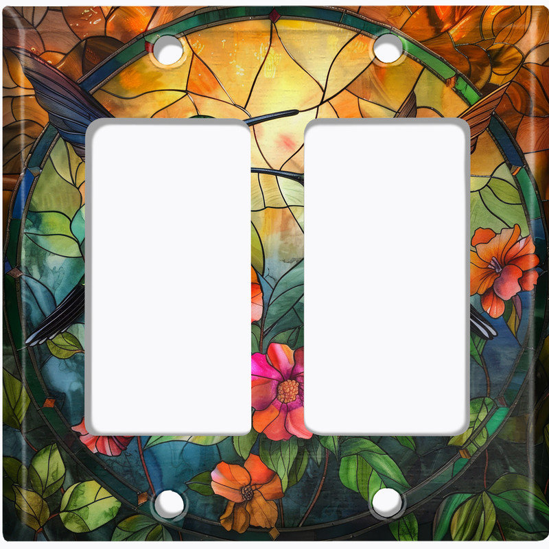 Couvercle de plaque d'interrupteur en métal; Impression de colibri avec colibri 4 couleurs US standard, # 4 Quad bascule