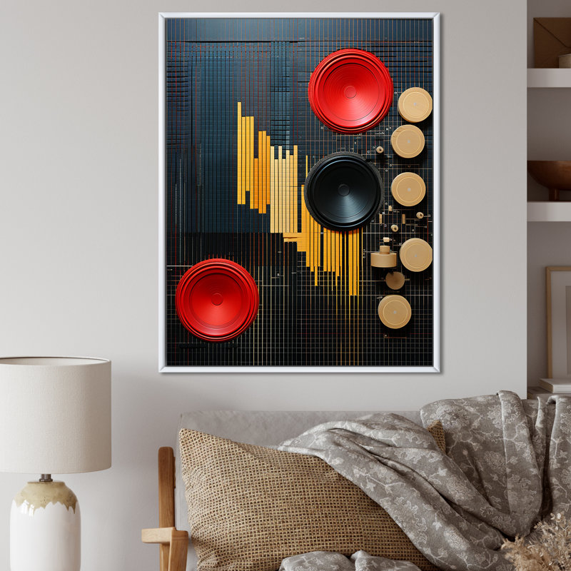 Expressions minimalistes en rouge doré et noir - reproduction sur toile, H 44 po x l 34 po x P 1,5 po, Cadre flottant blanc
