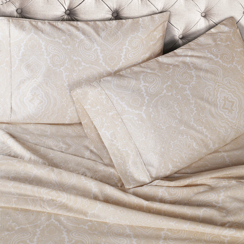 Ivory Paisley Twin Cotton Duvet Cover Set with Pillow Sham