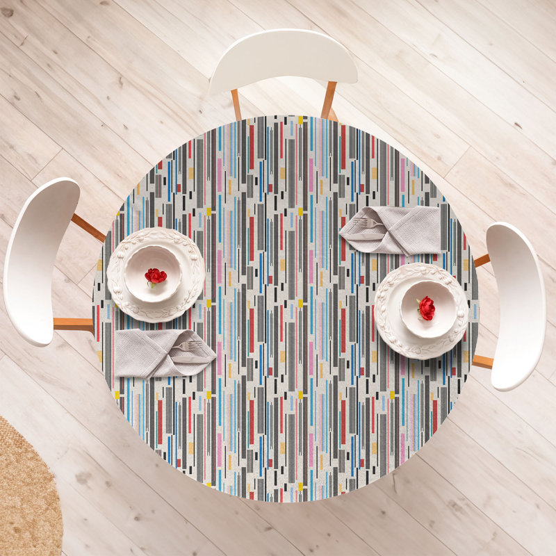 Ebern Designs Abstract Fitted Round Tablecloth Multicolor, 51.97" Round