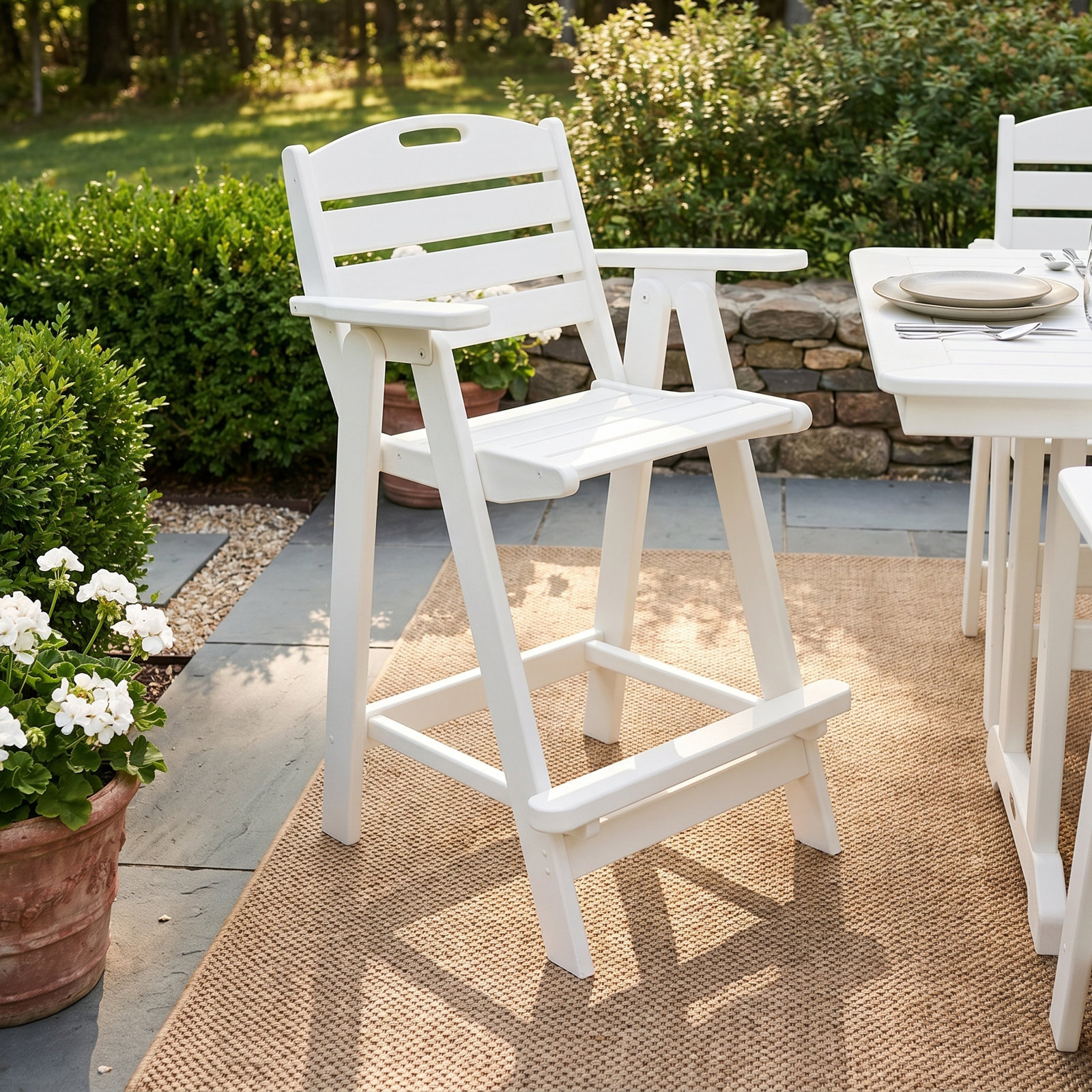 POLYWOOD® Nautical Patio Bar Stool, White