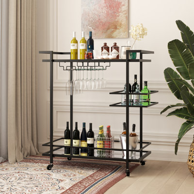 Harter Metal Bar Cart with Mirrored Shelves by Mercer41