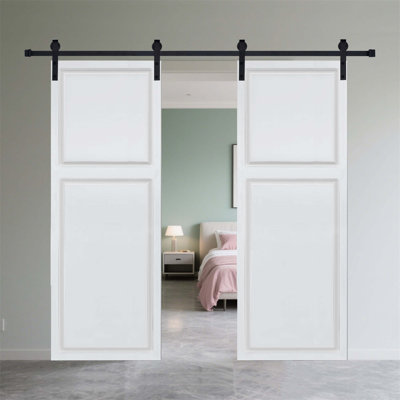 Dual 2-Panel Cottage Style Sliding Barn Door with Hardware Kit, 3/4" Thick, Ideal for Enhancing Interior Aesthetics and Functionality