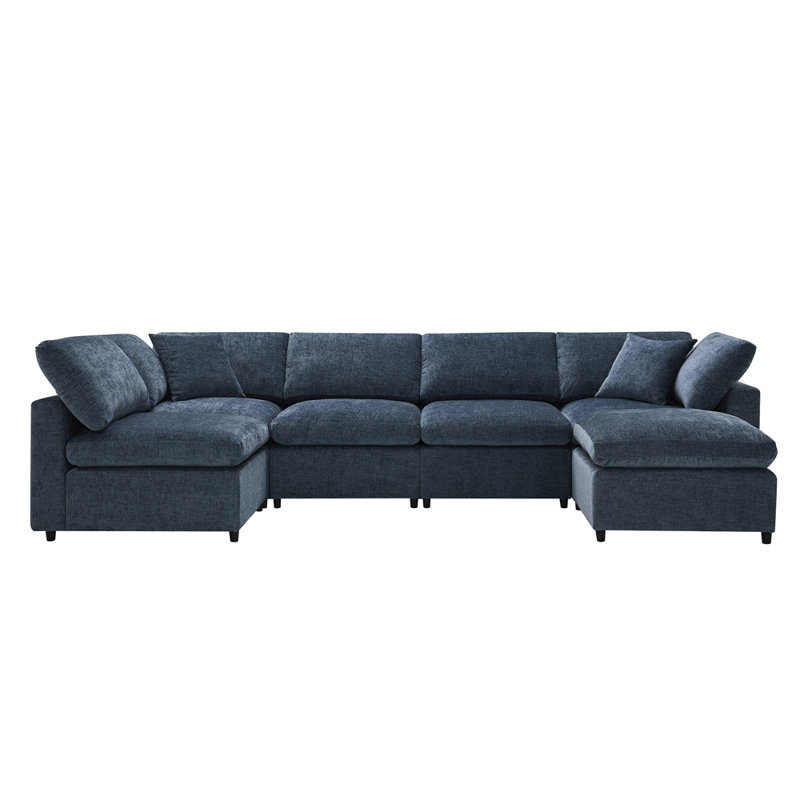 Ensemble de canapé modulaire avec repose-pieds, Bleu très foncé