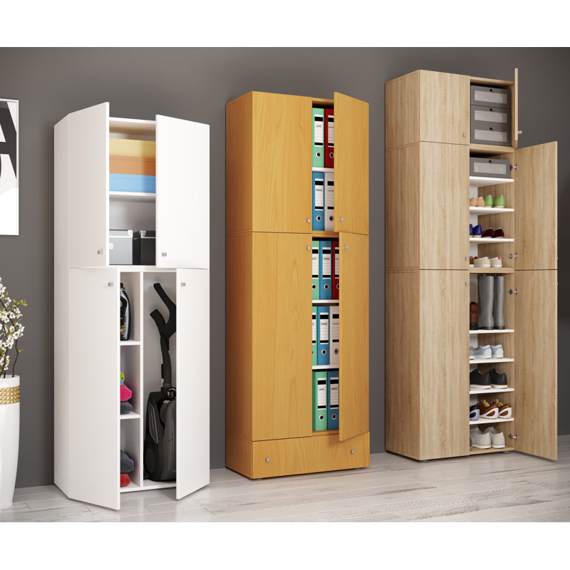 12 Pair Shoe Storage Cabinet, Grey/Brown/Blue