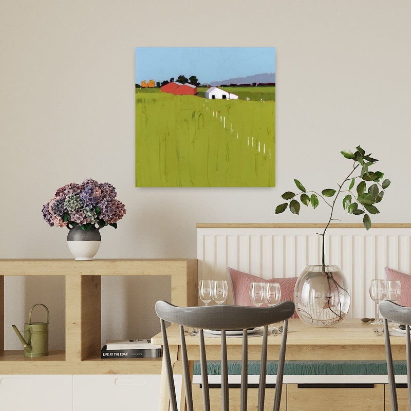 Fenceline, art abstrait contemporain au printemps, H 18 po x l 18 po