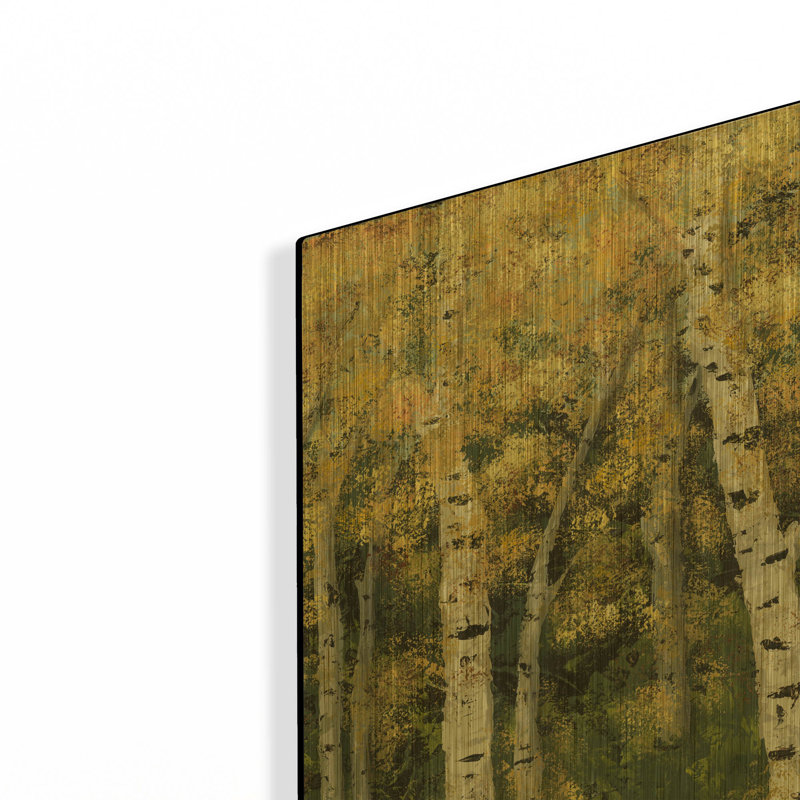  «Birch Treeline III» par Jade Reynolds, art mural en métal doré, 12 po x 16 po, 12"x16"