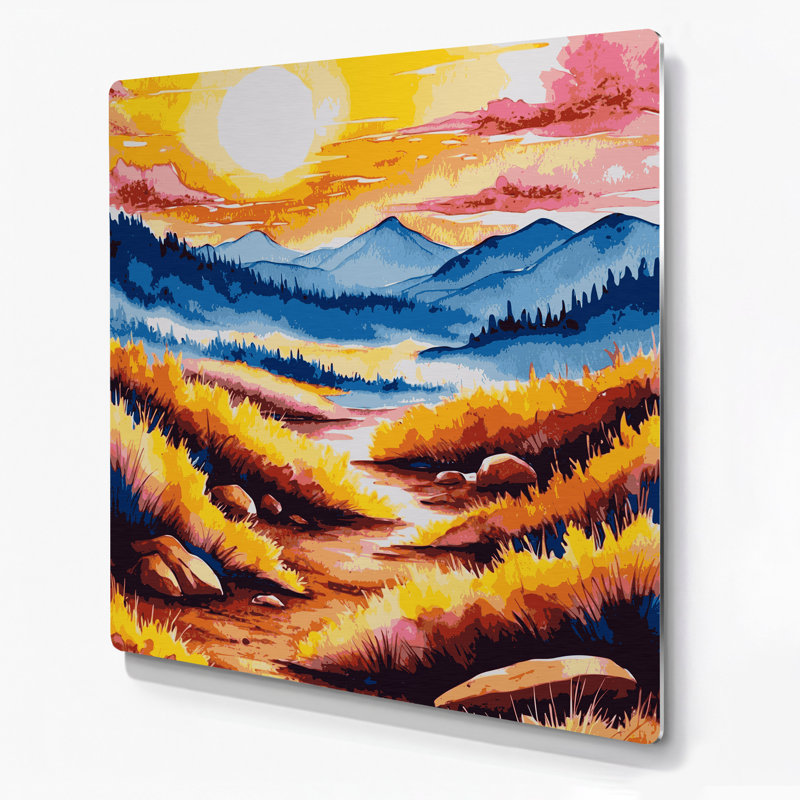 Aquarelle paysage 46, art mural en métal brun, H 12 po x l 12 po