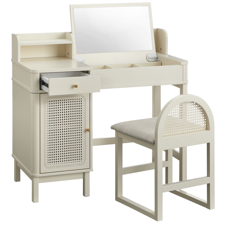Bureau de coiffeuse et tabouret Bayview, Ivoire ivoire