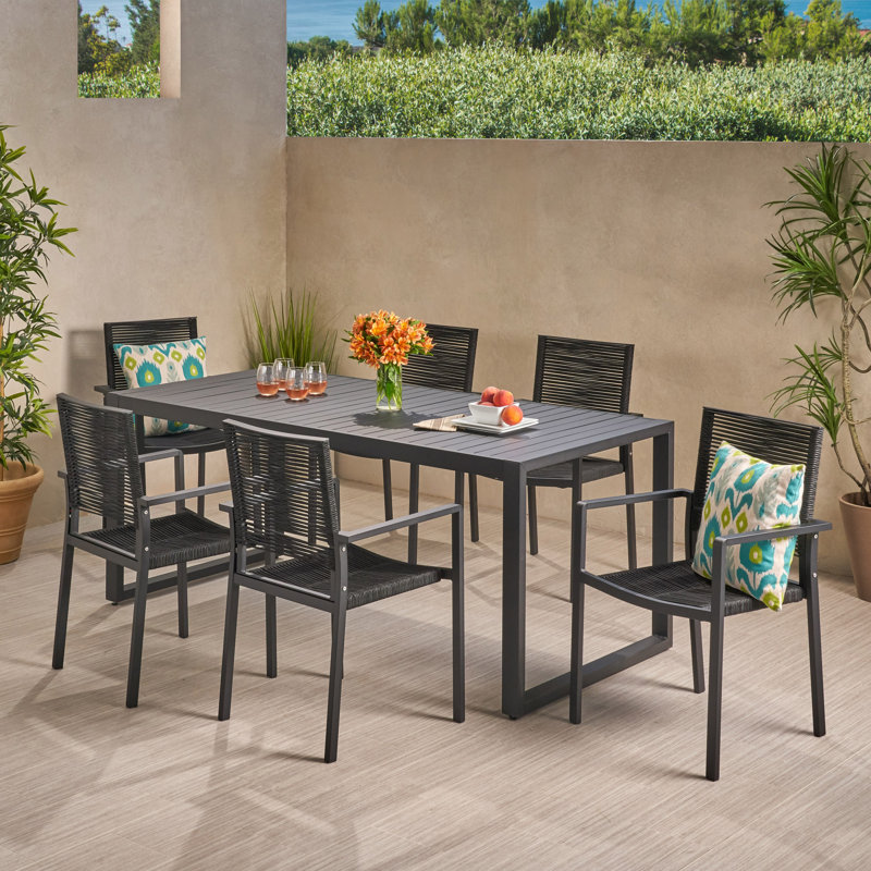 Hussain Rectangular 6 - Person 70 long Dining Set, Black/Gray