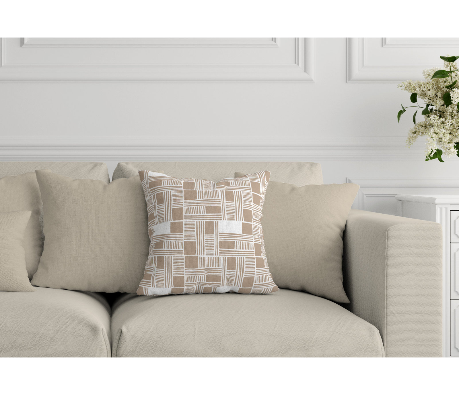 Kapri Throw Pillow, 14" x 20", Beige, Rectangle