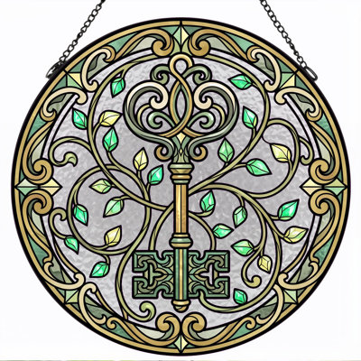 Panneau de vitrail Celtic Key ， 7,8H