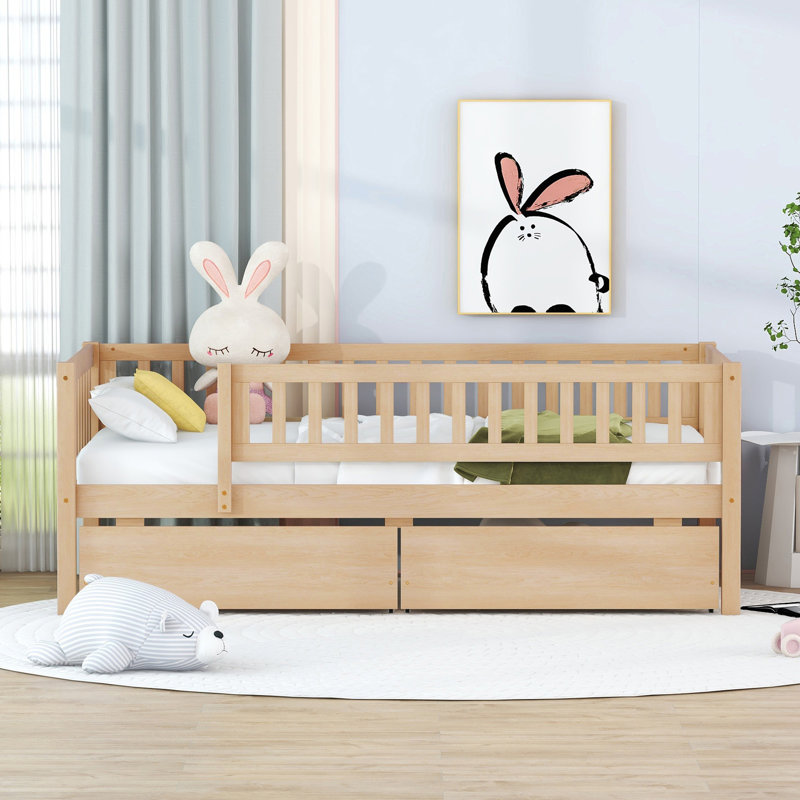 Daybed Wood Bed With Two Drawers, Natural, Twin