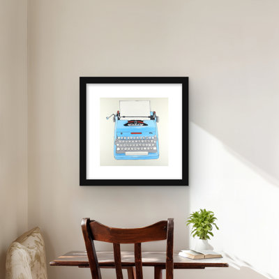 Blue Typewriter Machine - Framed Matted Print for Home Decor