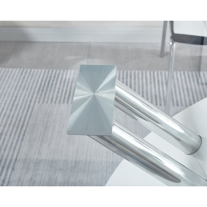 Merena 63'' Trestle Glass Top Dining Table Kitchen Table, White