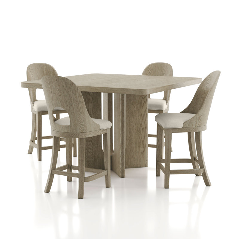 Doloros Counter Height Dining Table Set, White Oak, 5 Pieces: Table, 4 Chairs