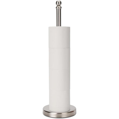 Freestanding Toilet Paper Holder Stand – Brushed Nickel Stainless Steel Bathroom Organizer, Holds Up To 5 Spare Rolls, Durable Toilet Paper Storage