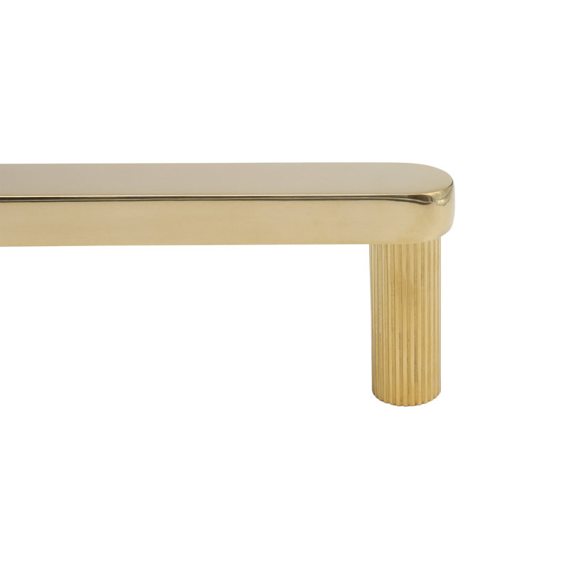 Poignée d'électroménager nervurée avec tiges cannelées, 12", Unlacquered Polished Brass