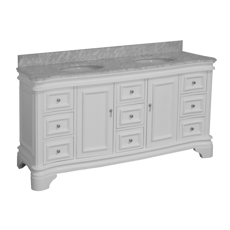 Twain 72" Double Bathroom Vanity Set with White Cabinet and Carrara Marble Countertop, Carrara Marble, White