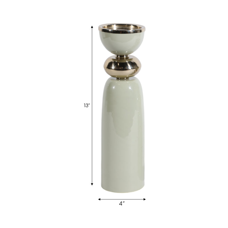 Sagebrook Home 13X4" Curvy Taper & Pillar Holder, Green, 13" H x 4" W x 4" D, Green/Gold