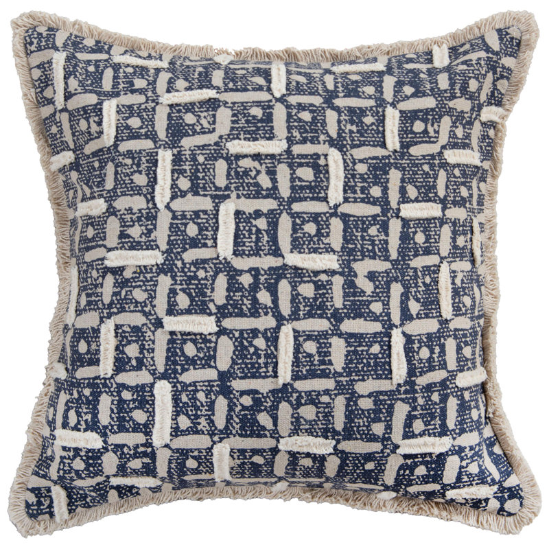 Coussin 100% coton recyclé, Polyester, Bleu / naturel