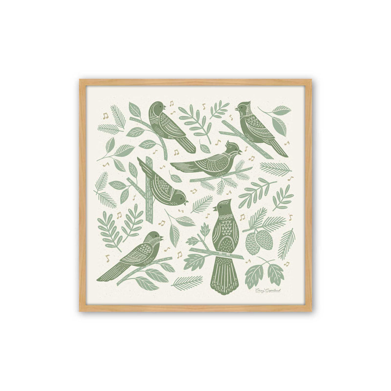«Song Birds Green», impression encadrée sur papier, H 30 po x l 30 po, Érable