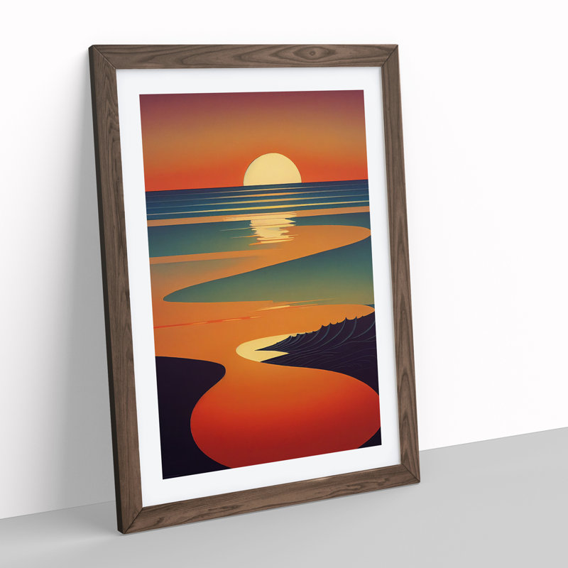 Dashing Sunset Abstract - Framed Print, 64cm H x 46cm W x 2cm D, Walnut