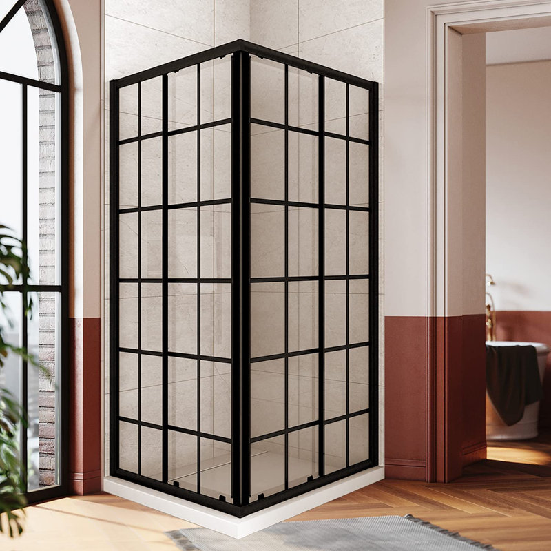 Cabine de douche carrée encadrée avec verre trempé rayé l 33 à 34 po x H 72 po
