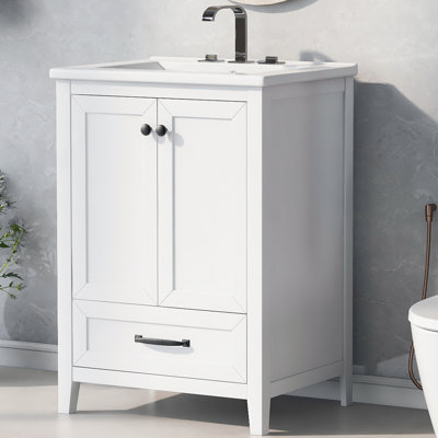 Teneha 24 " W Free Standing Wall Mounted Single Double Single Vanity Bathroom Vanity With Ceramic Top