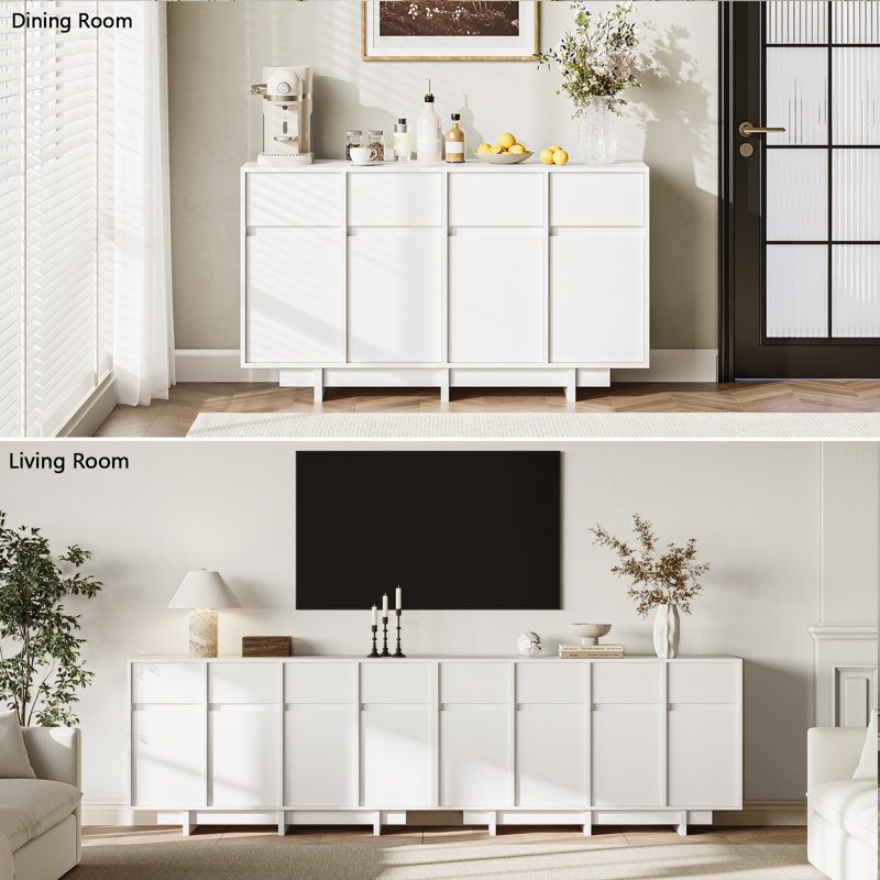 Delano 55.1‚Äù W Sideboard With 4 Cabinets, Buffet Cabinet With 4 Drawers, Large Storage Space, White