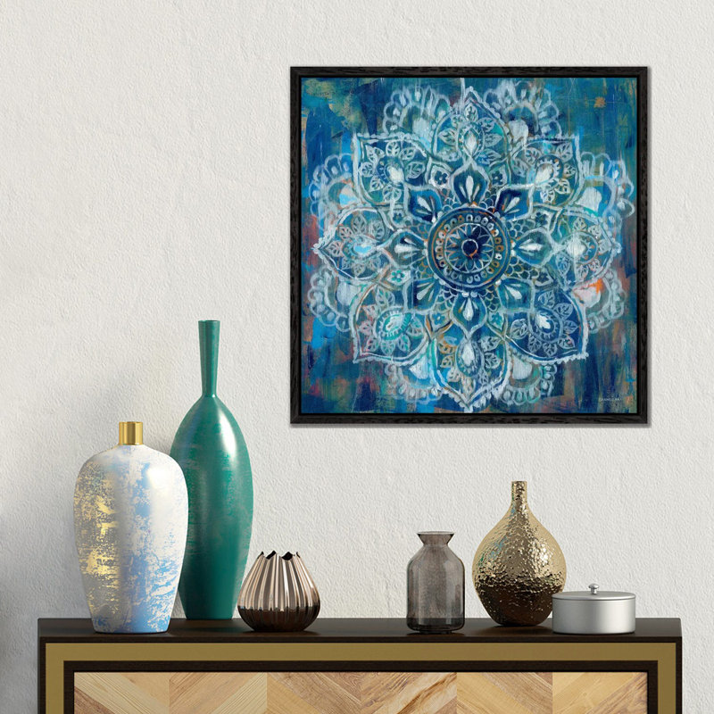 Mandala In Blue II by Danhui Nai - Print on Canvas, 45.72 cm H x 45.72 cm W, Black Floater Framed