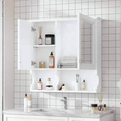 Armoire à pharmacie à miroir avec tablettes ouvertes, rangement mural avec portes et miroir, tablette réglable, armoire de rangement pour salle de bain au-dessus de la toilette