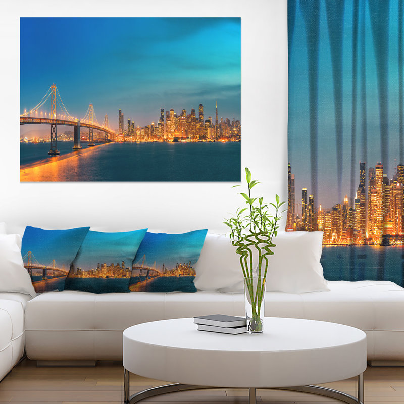 «San Francisco Skyline at Night Cityscape», reproduction de photo sur toile tendue, H 30 po x l 40 po x P 1 po, Métal