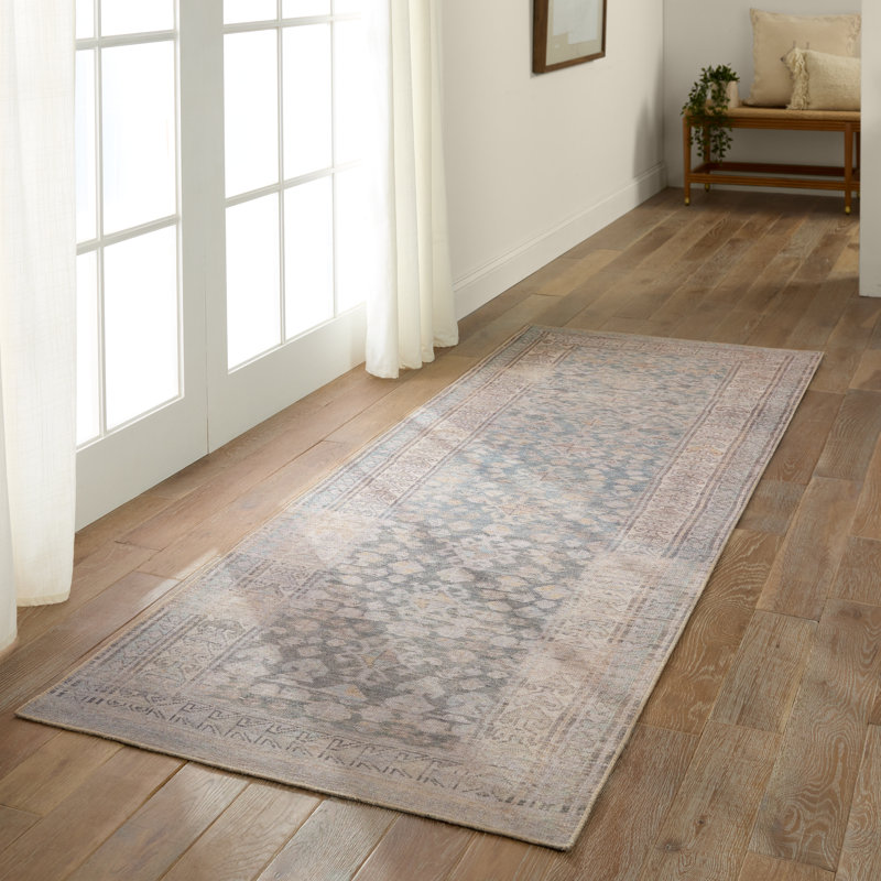 Machine Washable Jihane Oriental Machine Woven Polyester Area Rug in Gray/Tan, Runner 2' x 6'