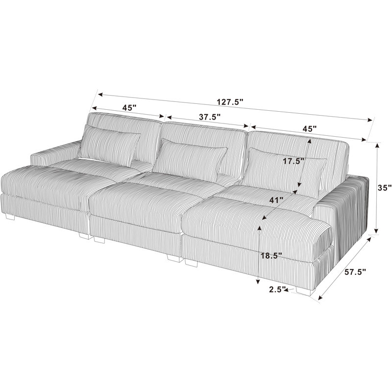 Antravian 127.5'' Corduroy Sofa, Dark Green Corduroy