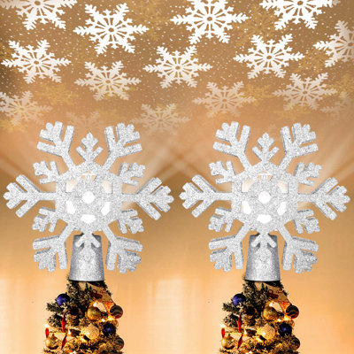 Yescom 2 Pack Christmas Tree Topper Star LED 3D Rotating Projector Silver Holiday Party Decorations Gift