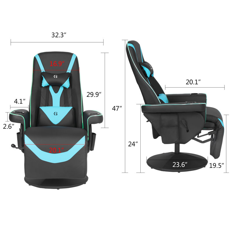 Inbox Zero Reclining Ergonomic Swiveling PC & Racing Game Chair with Footrest, Black/Blue