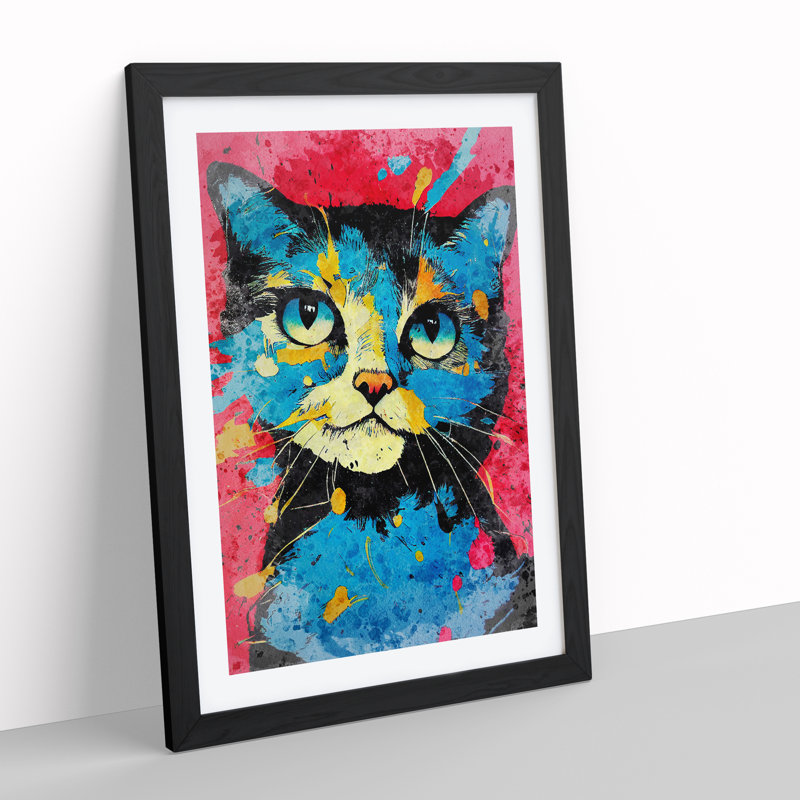 Paint Splat Cat No.5 - Framed Print, Black, 34cm H x 25cm W x 2cm D