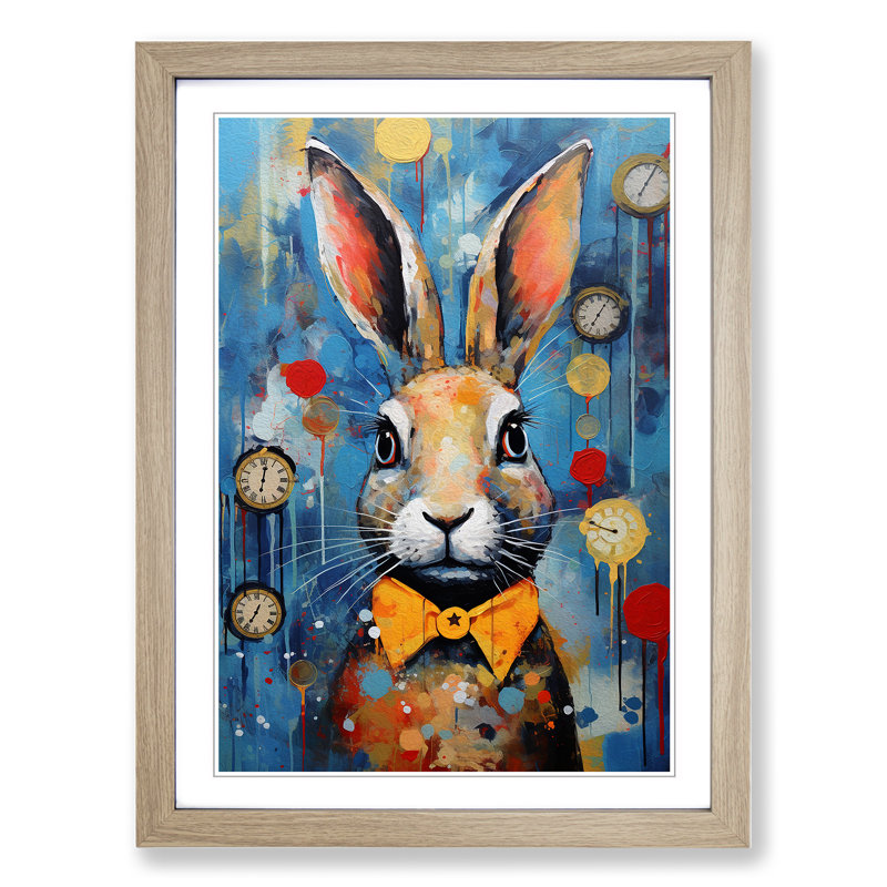 XYZ-FRM-V1223-5344 Rabbit Impressionism No.3 - Single Picture Frame Print on Wood, 64cm H x 46cm W x 2cm D, Oak