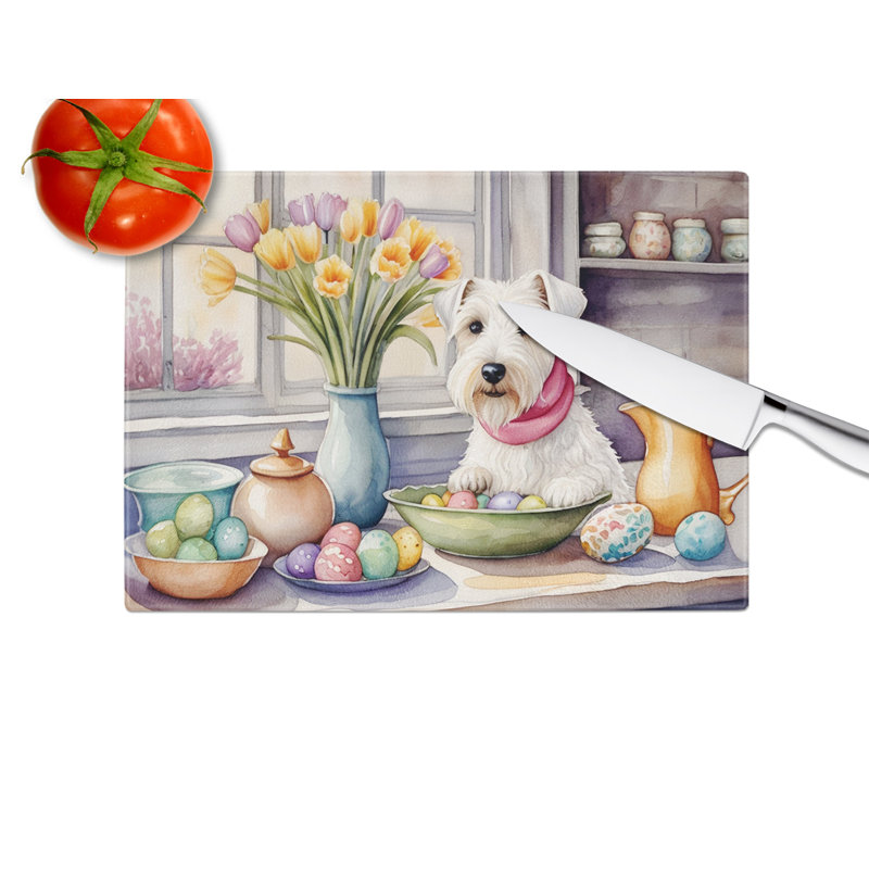Decorating Easter Sealyham Terrier Glass Cutting Board
