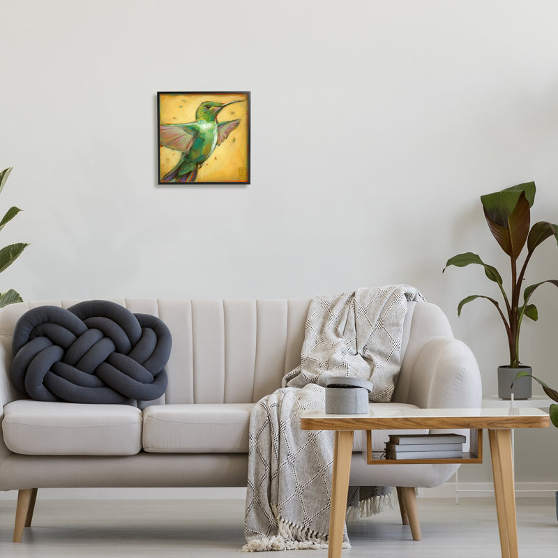 Colibri volant par Stacy Daguiar, Giclée encadrée noir minuit, H 12 po x l 12 po x P 1,5 po