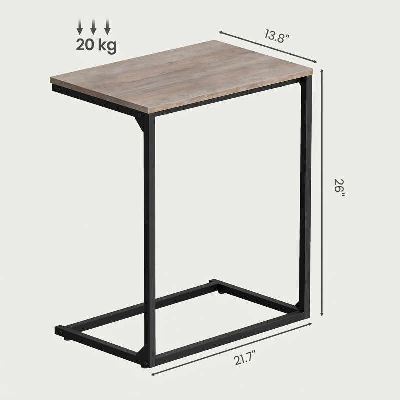 Hufsah C Shape End Table, Greige Top/Black Base, 26" H x 21.7" W x 13.8" D
