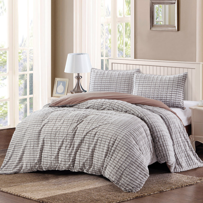 3 Piece Faux Fur Duvet Cover Set, King Duvet Cover + 2 King Shams, Paris