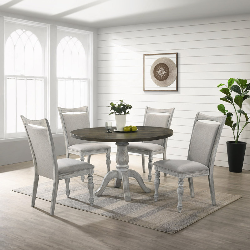 Ensemble de salle à manger 5 pièces, table à piédestal ronde avec 4 chaises