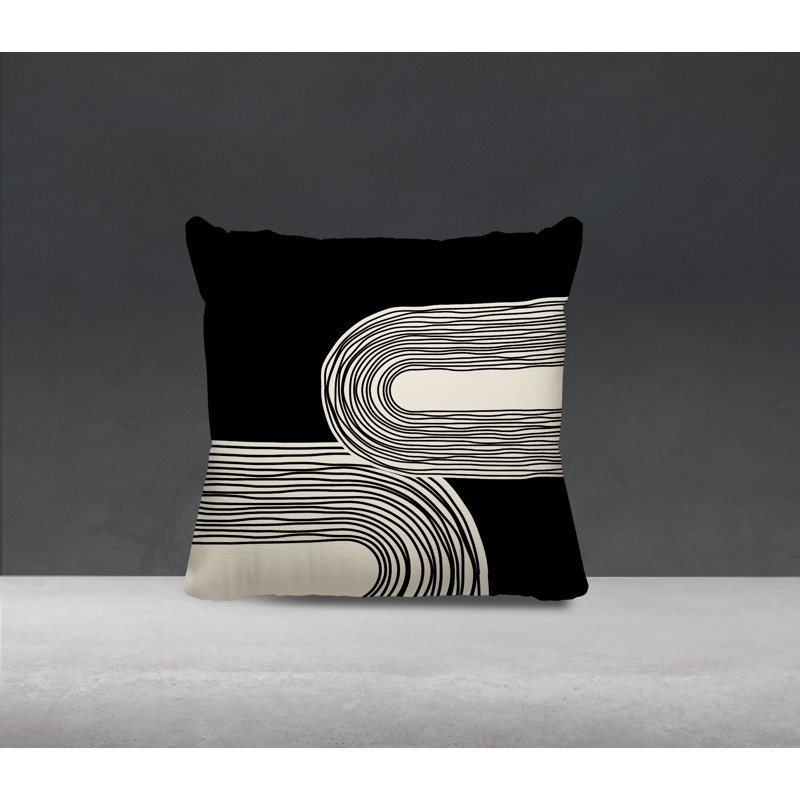 Coussin décoratif réversible intérieur / extérieur Cassie, H 19 po x l 19 po, Crème / Noir
