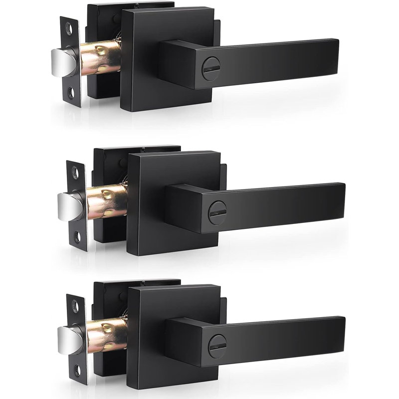Door Lever with Square Rosette Heavy Duty Solid Levers, Black, Privacy (Bed & Bath)